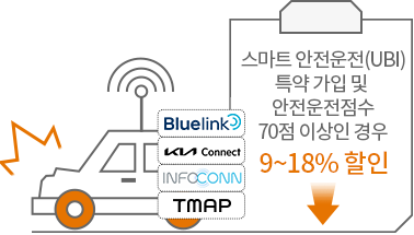 블루링크/Kia Connect/INFOCONN 장착 및 무선통신 서비스 가입 차량(특약 가입시) 15% 할인